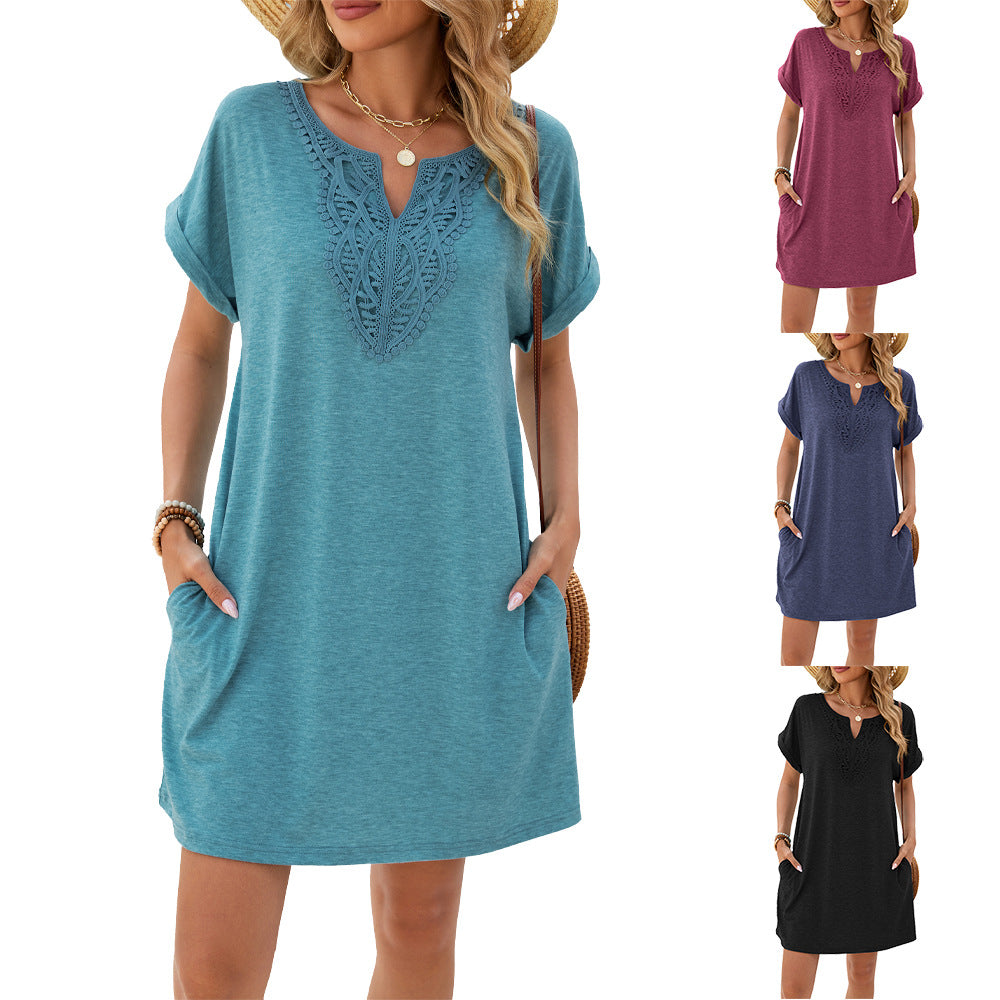 Women's Loose Short Sleeve Pocket Dress